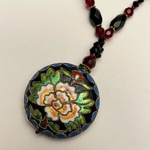 Cloisonné Style Floral Enamel Pendant Necklace